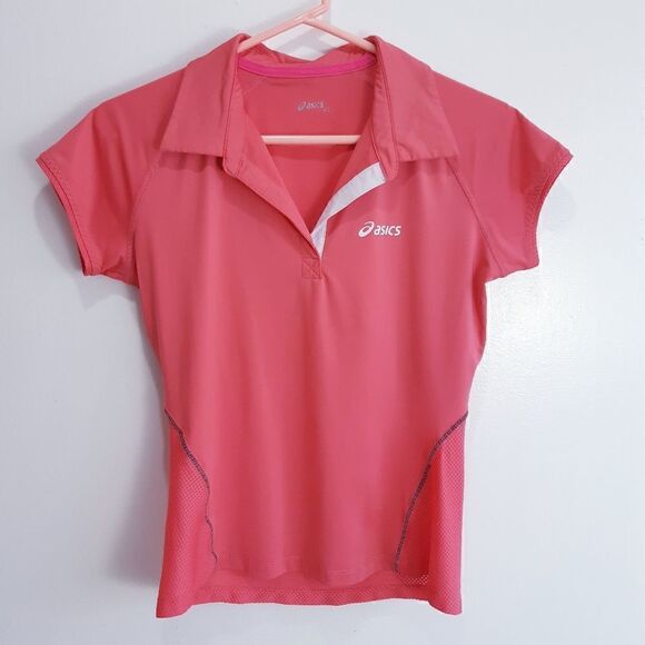 Asics Pink Lapeled Short Sleeve Athletic Shirt - Picture 1 of 7